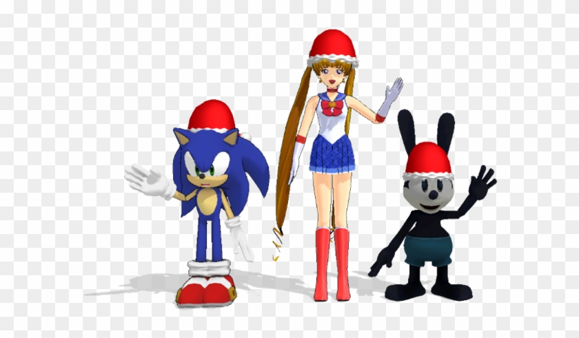 Sonic, Sailor Moon And Oswald With Santa Claus Hat - Cartoon #448953