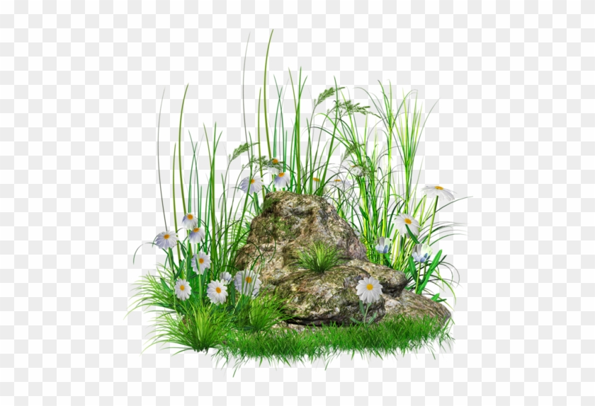 Stone With Grass And Flowers Png Clipart - Stone Png #450363