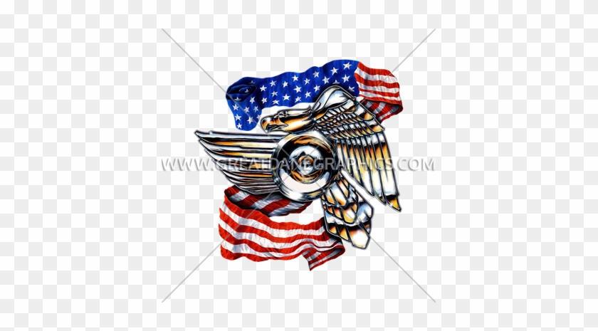 Metal Biker Eagle With Flag - Printed T-shirt #450433