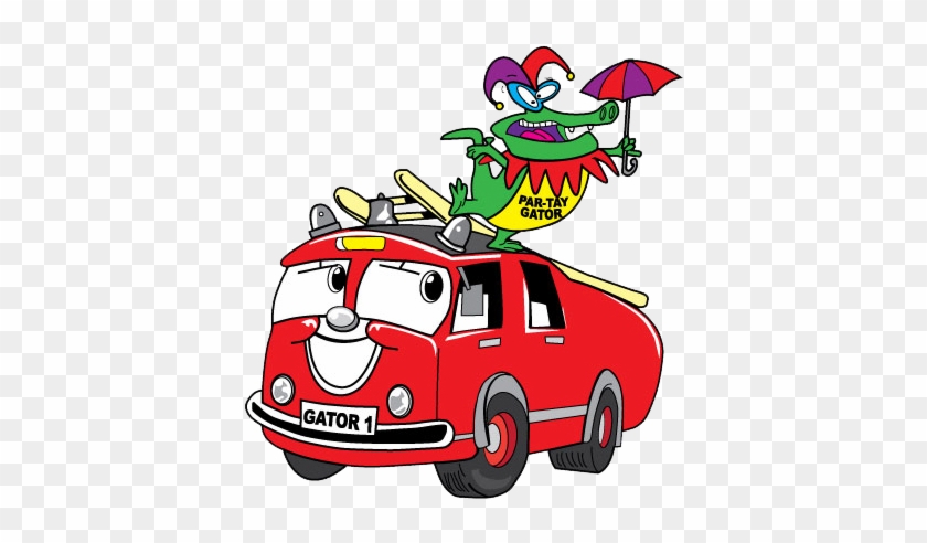 Par-tay Gator Standing On Gator 1 Fire Truck Cartoon - Mardi Gras Clip Art #451709