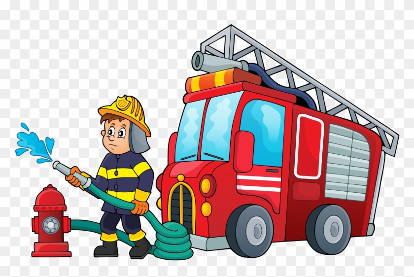 Fire Engine Firefighter Cartoon Illustration - Firetruck And Fireman Cartoon #451719