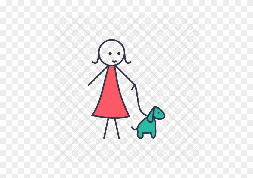 Girl, Lady, Stick, With, Dog, Human, Friend, Love Icon - Boy And Girl Icon Png #451938