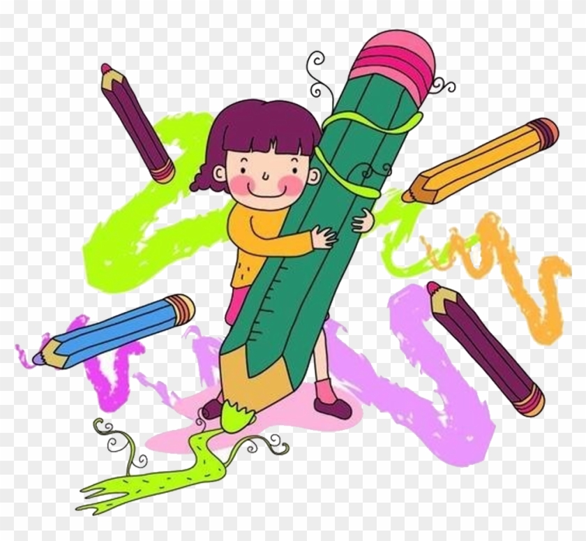 Paintbrush Cartoon Painting Child - Niña Con Lapiz Png #453052