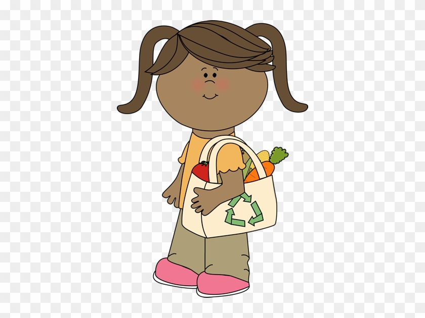 Girl With Eco Friendly Shopping Bag - Carrying A Bag Clipart #453394