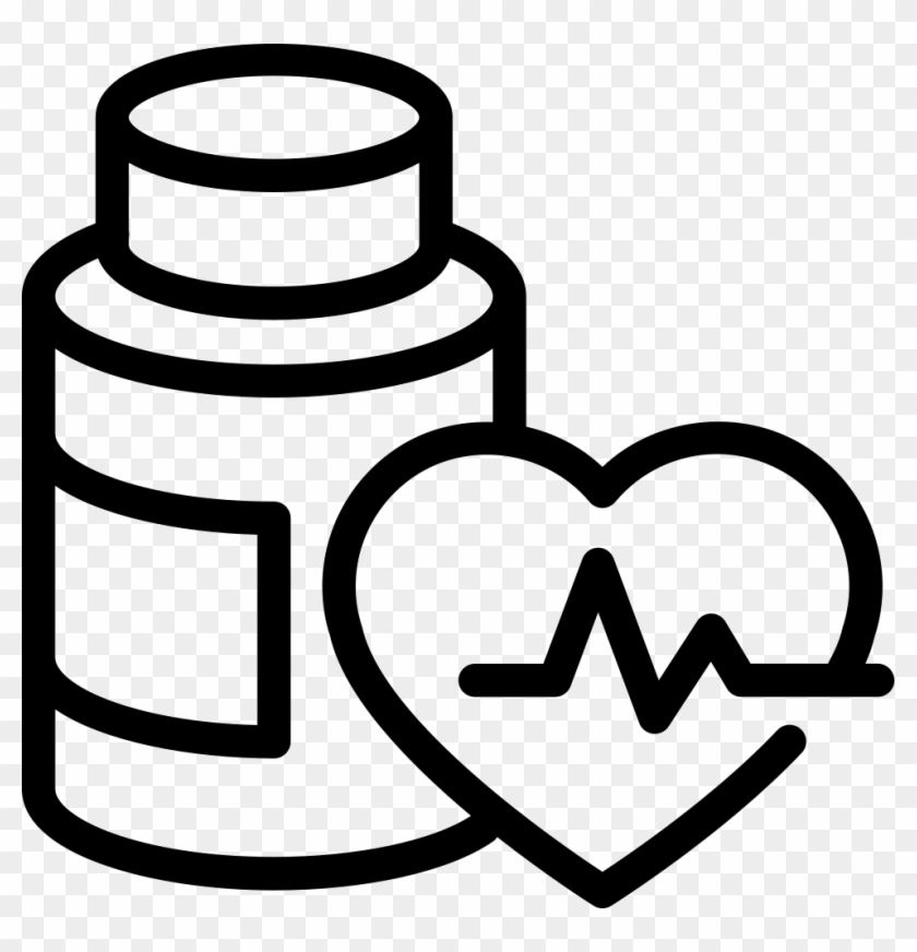 Medication Bottle Outline And Heart With Life Line - Icono Medicacion #453727