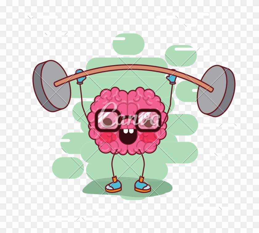 Brain Cartoon With Glasses And Weightlifting And Background - Silhouette #454542