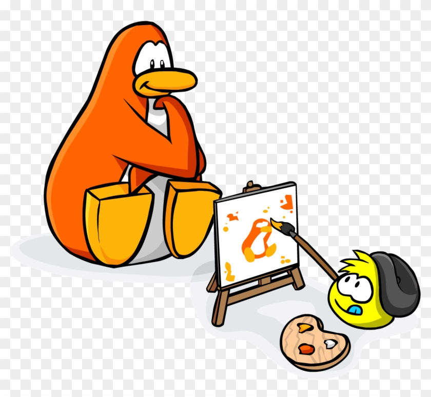 Homepage Painting Puffle And Orange Penguin - Club Penguin Painting #455446