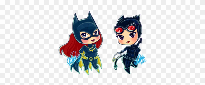 Dc Fan Art 26 Batgirl And Catwoman Chibis By Hikaru9u9 - Chibi Catwoman Png #455774