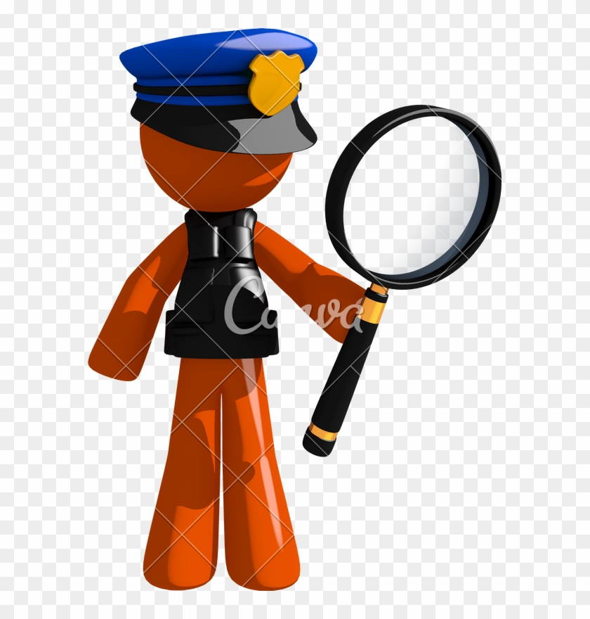 Orange Man Police Officer Holding Magnifying Glass - Magnifying Glass #455961