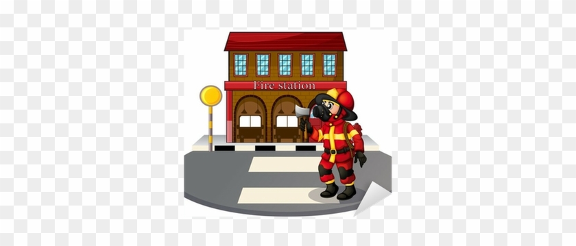 Vinilo Pixerstick Un Bombero Frente A La Estación De - Firefighter #457117