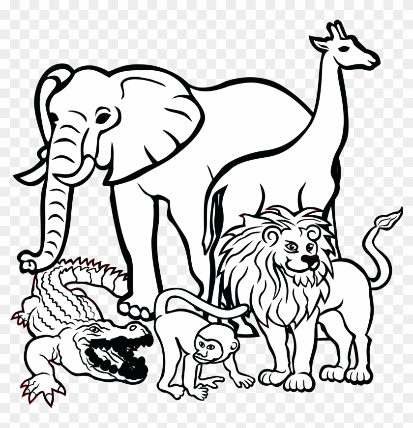 Free Clipart Of African Animals - Group Of Animals Clipart Black And White #458495