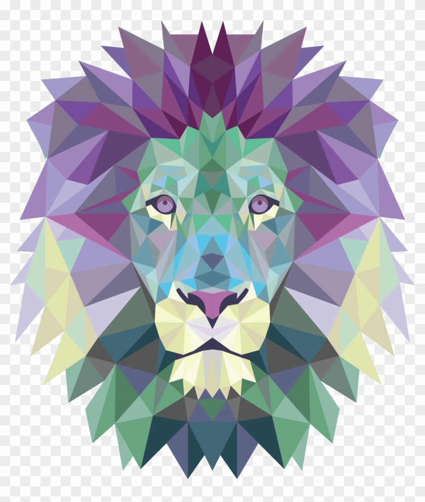 Lion T Shirt Geometry Poster Canvas - Tete De Lion Origami #458895