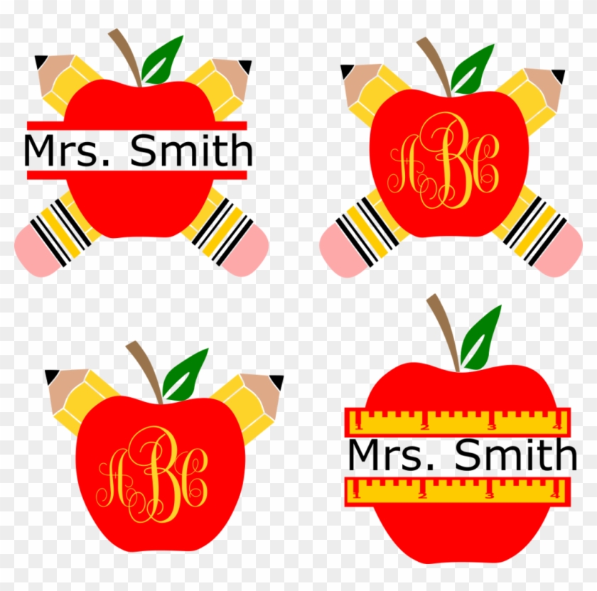 Pencil Apple Teacher Monogram Svg Frames - Teacher Svg - Free