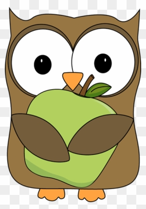 Owl Holding A Green Apple Clip Art - Owl Apple Clipart