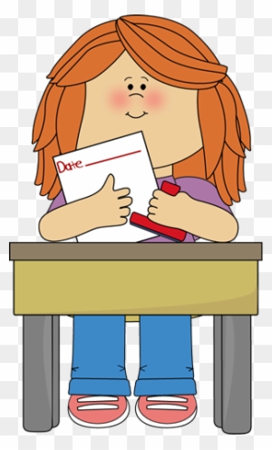 Girl Date Stamper - Girl Sitting At Desk Clipart