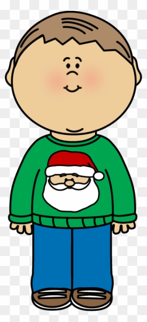 Kid Wearing A Christmas Sweater Clip Art - Little Boy On Christmas Clip Art