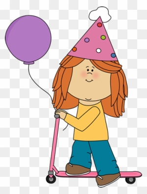 Birthday Girl Riding A Scooter - Birthday Girl Clip Art