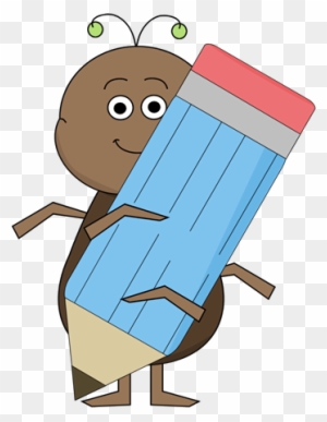 Bug Using Pencil - Cute Clipart For School