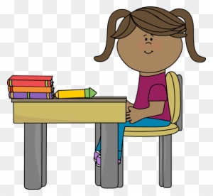 School Girl Sitting At A Desk - Girl Sitting At Desk Clipart