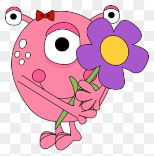 Girl Monster Holding A Flower - Monster Clipart