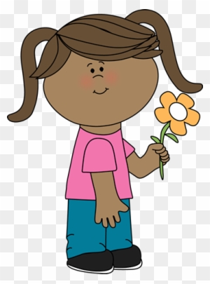 Girl Holding A Flower - Girl Holding A Flower Clip Art