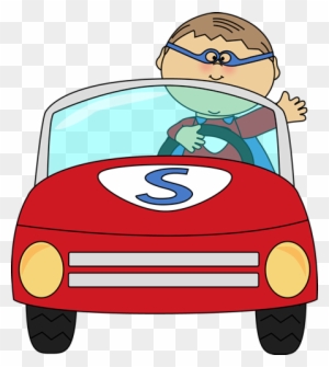 Boy Superhero Driving A Car - Boy Driving Car Clip Art