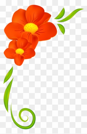 Orange Flower Decor Png Clipart - Flowers Border Clipart Png