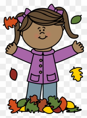 Girl Playing In Leaves Clip Art - Pronoun Flashcards