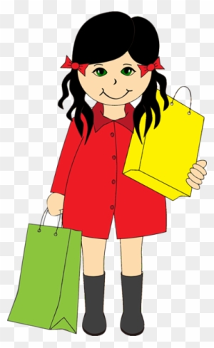 Clipart Of Girl Shopping With Bags - Girl Go Shopping Clipart