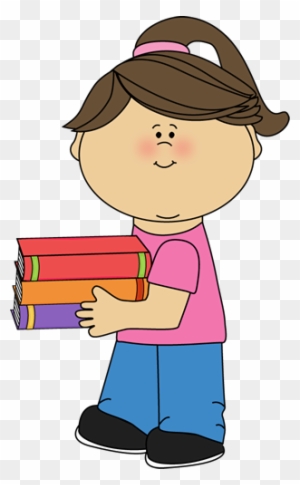 Girl Holding Books - Scared Girl Clipart