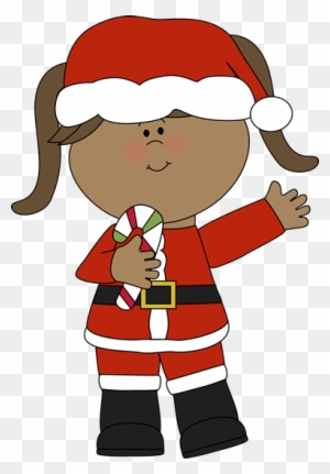 Girl Santa With A Candy Cane - Girl Santa Clip Art