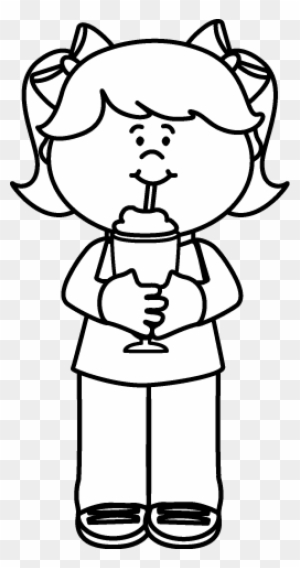 Black And White Girl Drinking A Milkshake - Girl Drinking Clipart