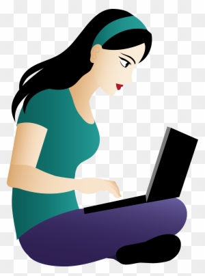Girl On Computer Clipart Asian Sitting With Laptop - Cartoon Girl With Brown Hair