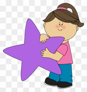 Girl Holding A Purple Star - Boy & Girl Holding Clipart Book