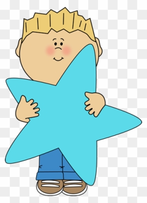 Little Boy Holding A Blue Star - Boy Star Clipart