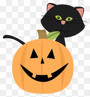 Black Cat Behind Jack O Lantern - Cute Halloween Cat Clipart