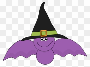 Cute Purple Bat Wearing A Black Witches Hat Clip Art - Bat With A Hat