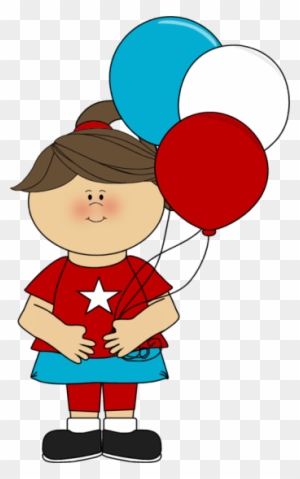 Girl Celebrating July 4th - Girl With Balloons Clipart