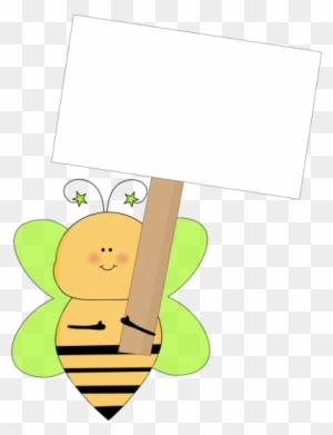 Green Star Bee Holding A Blank Sign - Bee Holding Sign Clipart