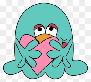 Slimy Monster Hugging A Heart - Monster Heart Clipart