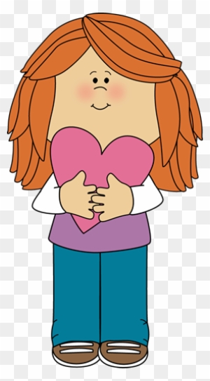 Little Girl Holding A Valentine - Girl Holding Heart Clipart