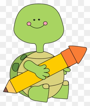 Turtle Holding A Pencil - Turtle Cartoon With Pencil