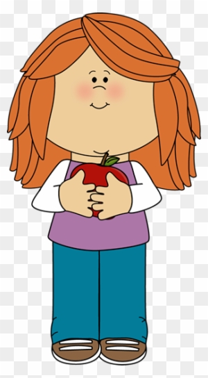 Girl Holding An Apple - Girl Playing With Doll Clipart