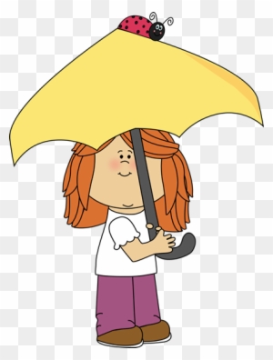 Girl With Umbrella And Ladybug Clip Art - Girl Is Under The Umbrella Clipart