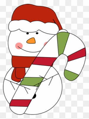 Christmas Snowman With Candy Cane - Candy Cane Clip Art