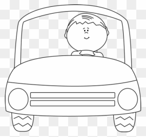 Black And White Kid Driving A Car - Boy In The Car Clipart Black And White