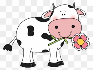 Cow With A Flower In Its Mouth Udderly Adorable - Cute Cow Clipart