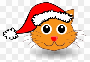 Big Image - Cat With Christmas Hat Clip Art