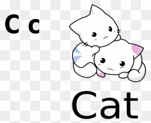 C For Cat Black White - Cute Cartoon Cat Drawing