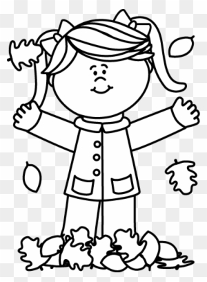 Black And White Girl Playing In Leaves Clip Art - Clipart Black And White Girl